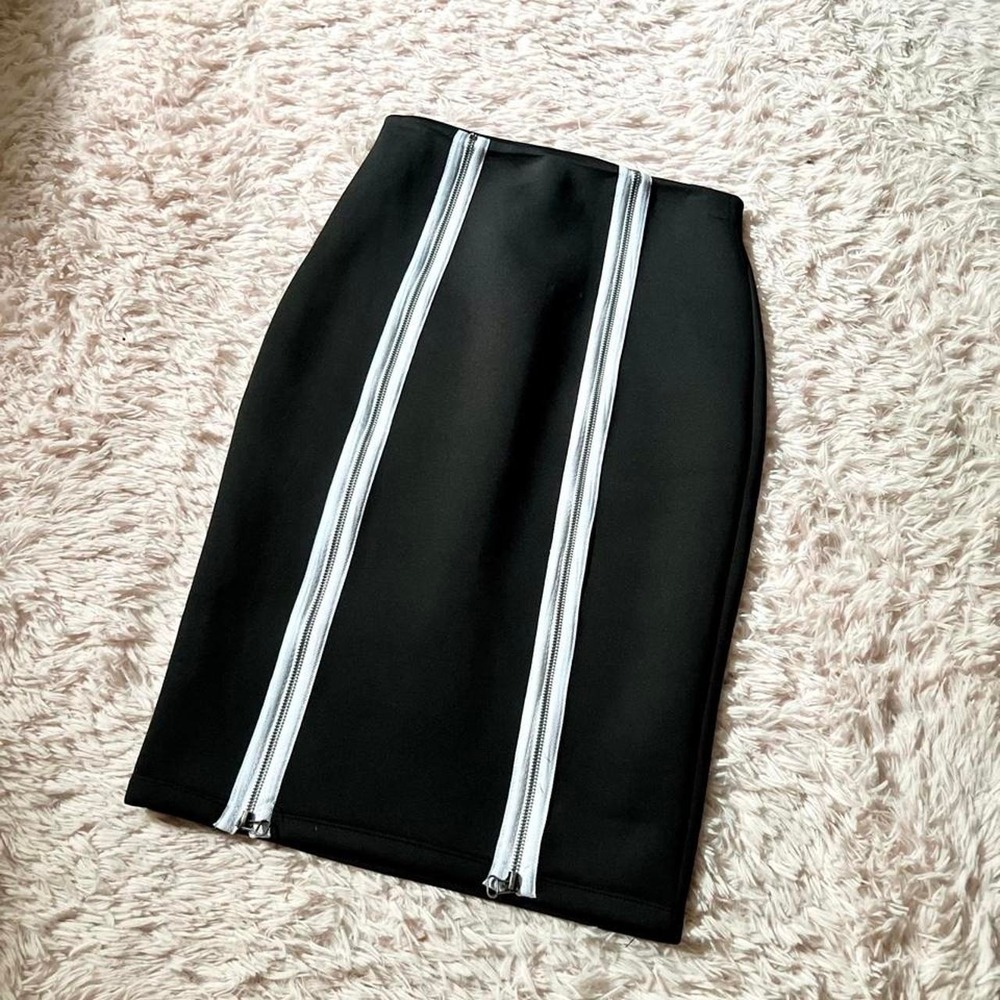 Neoprene Futuristic Streetwear Edgy Quirky Weird Zipper Pencil Skirt Womens S